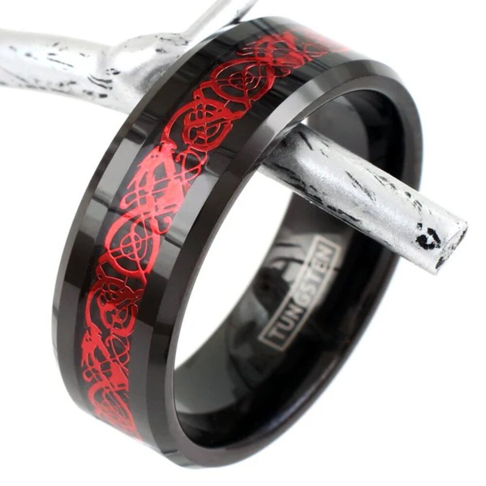 Scintillating Black Tungsten Ring With Ruby Red C… - image 4